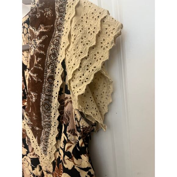 Free People Bali Antoinette Corduroy Mini Dress M Peter Pan Collar Boho Chic - Picture 12 of 14